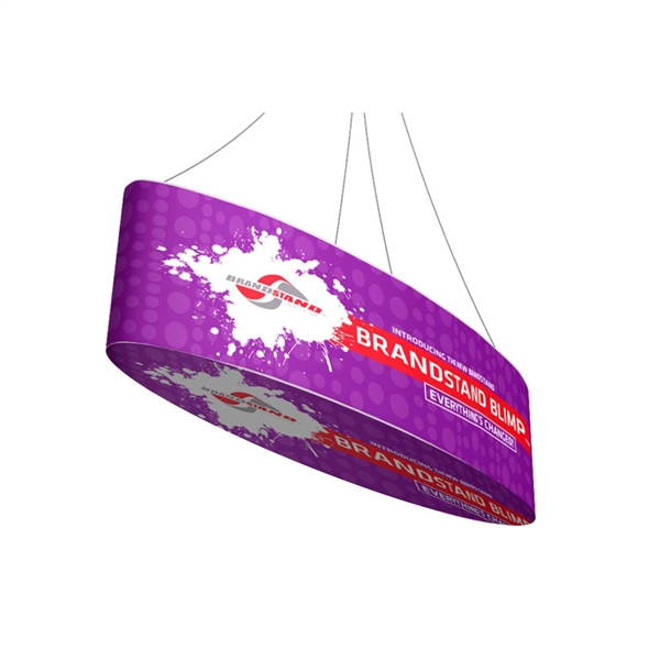 12ft x 48in Blimp Ellipse Hanging Tension Fabric Banner with Printed Bottom | Trade Show Booth Ceiling Hanging Sign