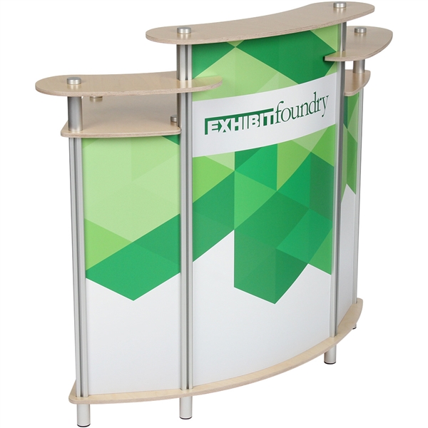 Crescent Desk is perfect for standing meetings, product presentations, and more for trade shows, conferences, or events.