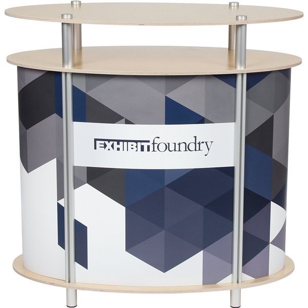 Ellipse Counter is a functional reception counter with elongated circle table top perfect for presentations or displaying your product at trade shows.