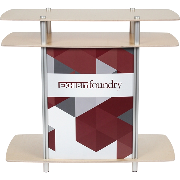 Large Rectangle Counter is a functional reception counter with elongated circle table top perfect for presentations or displaying your product at trade shows.