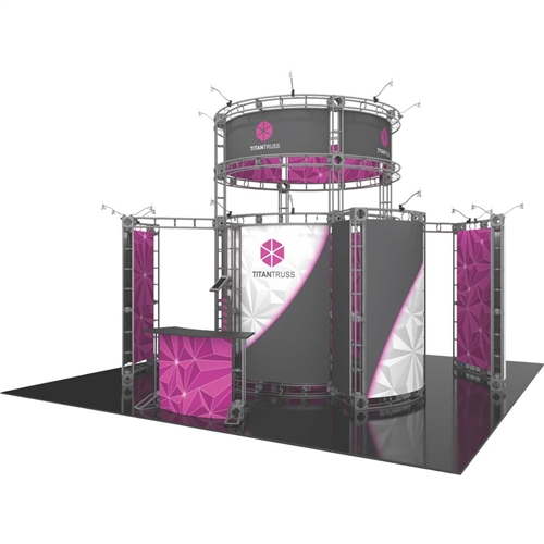 20ft x 20ft Island Titan Orbital Express Truss Display with Fabric Graphic is the next generation in dynamic trade show exhibits. Titan Orbital Express Truss Kit is a premium trade show display is designed to be used in a 20ft x 20ft exhibit space