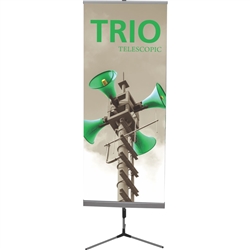 31.5in Trio Single-Sided Telescoping Banner Stand with Fabric Banner - This Telescopic banner stand is perfect for nearly any display needs. An excellent choice for a telescopic banner stand, the Trio supports a single and double-sided graphic.
