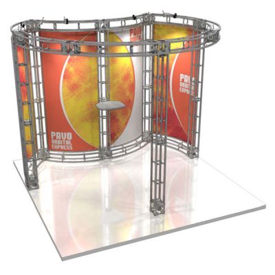 This 10 x 10 custom trade show truss system will help you stand out at the next trade show, drawing attention from across the exhibit floor.  Truss exhibits are one of the most structurally elaborate trade show displays.  They are popular with exhibitors