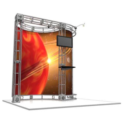 This 10 x 10 custom trade show truss system will help you stand out at the next trade show, drawing attention from across the exhibit floor.  Truss exhibits are one of the most structurally elaborate trade show displays.  They are popular with exhibitors