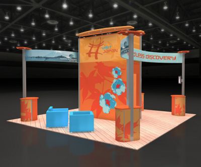 Custom trade show exhibit structures, like design # 64082R1 stand out on the convention floor. Draw eyes to your trade show booth with exciting custom exhibits & displays. We can customize any trade show exhibit or display to your specifications.