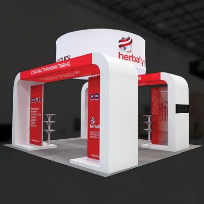Custom trade show exhibit structures, like design # 756076 stand out on the convention floor. Draw eyes to your trade show booth with exciting custom exhibits & displays. We can customize any trade show exhibit or display to your specifications.