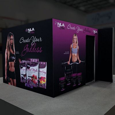 Custom trade show exhibit structures, like design # 786815 stand out on the convention floor. Draw eyes to your trade show booth with exciting custom exhibits & displays. We can customize any trade show exhibit or display to your specifications.
