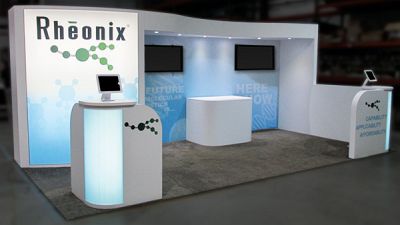 Custom trade show exhibit structures, like design # 326201 stand out on the convention floor. Draw eyes to your trade show booth with exciting custom exhibits & displays. We can customize any trade show exhibit or display to your specifications.