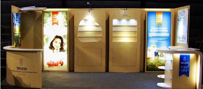 Custom trade show exhibit structures, like design # 52465 stand out on the convention floor. Draw eyes to your trade show booth with exciting custom exhibits & displays. We can customize any trade show exhibit or display to your specifications.