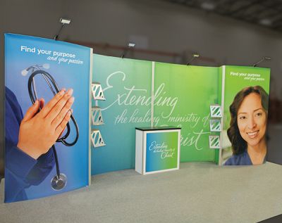 Custom trade show exhibit structures, like design # 695109 stand out on the convention floor. Draw eyes to your trade show booth with exciting custom exhibits & displays. We can customize any trade show exhibit or display to your specifications.