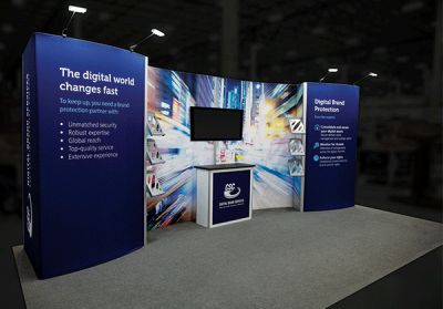 Custom trade show exhibit structures, like design # 701783 stand out on the convention floor. Draw eyes to your trade show booth with exciting custom exhibits & displays. We can customize any trade show exhibit or display to your specifications.