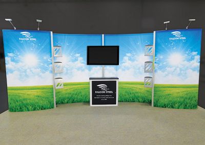 Custom trade show exhibit structures, like design # 702192 stand out on the convention floor. Draw eyes to your trade show booth with exciting custom exhibits & displays. We can customize any trade show exhibit or display to your specifications.