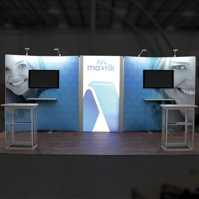 Custom trade show exhibit structures, like design # 793273 stand out on the convention floor. Draw eyes to your trade show booth with exciting custom exhibits & displays. We can customize any trade show exhibit or display to your specifications.