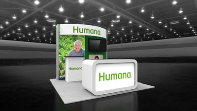 Custom trade show exhibit structures, like design # 104216V2 stand out on the convention floor. Draw eyes to your trade show booth with exciting custom exhibits & displays. We can customize any trade show exhibit or display to your specifications.