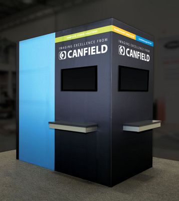 Custom trade show exhibit structures, like design # 105489 stand out on the convention floor. Draw eyes to your trade show booth with exciting custom exhibits & displays. We can customize any trade show exhibit or display to your specifications.