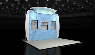 Custom trade show exhibit structures, like design # 52591R1 stand out on the convention floor. Draw eyes to your trade show booth with exciting custom exhibits & displays. We can customize any trade show exhibit or display to your specifications.
