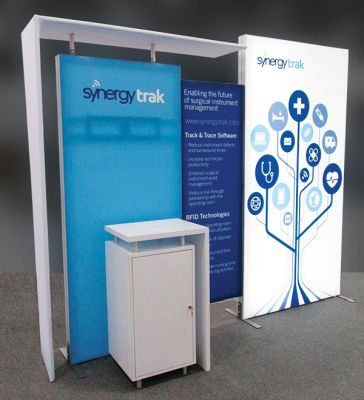 Custom trade show exhibit structures, like design # 534765 stand out on the convention floor. Draw eyes to your trade show booth with exciting custom exhibits & displays. We can customize any trade show exhibit or display to your specifications.