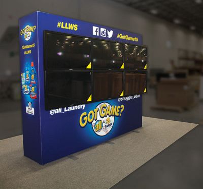 Custom trade show exhibit structures, like design # 617705 stand out on the convention floor. Draw eyes to your trade show booth with exciting custom exhibits & displays. We can customize any trade show exhibit or display to your specifications.
