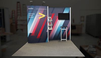 Custom trade show exhibit structures, like design # 617773 stand out on the convention floor. Draw eyes to your trade show booth with exciting custom exhibits & displays. We can customize any trade show exhibit or display to your specifications.