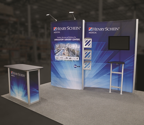 Custom trade show exhibit structures, like design # 719183 stand out on the convention floor. Draw eyes to your trade show booth with exciting custom exhibits & displays. We can customize any trade show exhibit or display to your specifications.