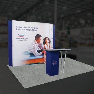 Custom trade show exhibit structures, like design # 734831 stand out on the convention floor. Draw eyes to your trade show booth with exciting custom exhibits & displays. We can customize any trade show exhibit or display to your specifications.