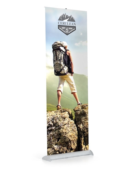 The Mercury Retractable Banner Stand is a lightweight 33.5" wide by 84" tall US-made display, offers easy setup and reusable Velcro graphics for portable, economical visual solutions.