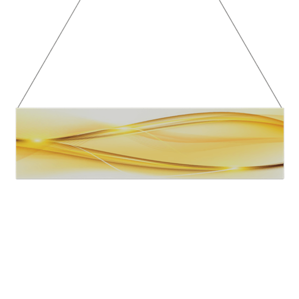 15ft x 4ft Double-Sided Flat Hanging Sign (Graphic & Hardware) is a must have at your next trade show. This ceiling banner is printed on quality fabric. Available shapes hanging sign are round, flat, square, curved square, tapered square and triangle