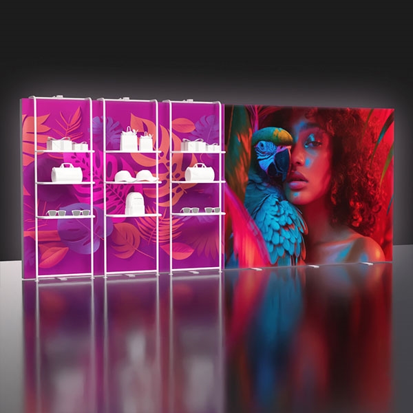 20ft x 7.5ft Brightline Backlit Booth w/ 3 Shelving Walls