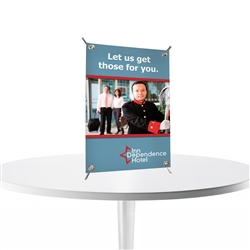 11in x 17in Mini X Table Top Banner Stand Display Kit with Banner. Full-color graphics and portability make these versatile banners the perfect choice for checkout counters, tradeshows, retail shelving, or reception areas.