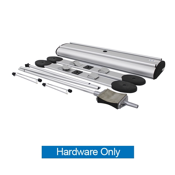 Four Season Trek Retractor Outdoor Banner Stand. An outdoor advertising solution that is durable and easy to set-up. This heavy duty display includes detachable feet that when locked into the base provides a strong and stable footprint.