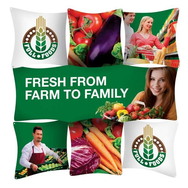 8ft GeoMetrix Four-Corner Pop Up Backwall | 9-quad wall with 9 banners | Trade Show Exhibits