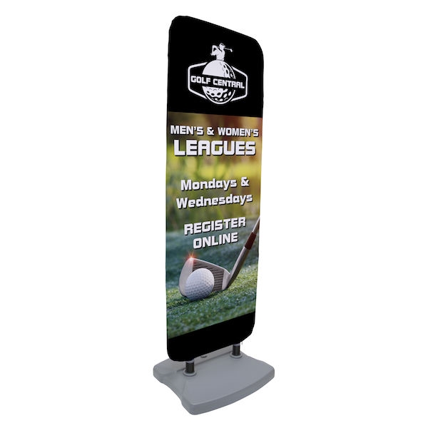 2ft x 7ft EuroFit Flex Sign Kit (Double-Sided). Our wildly popular EuroFit display combined with a flexible ballast base adds motion to your message.