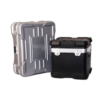 909-Super Shipper-Molded polyethylene construction. Meet ATA specs. Protruding corners protect hardware from damage. Aluminum tongue and groove frame with gasket. Key locks. Continuous hinge. Molded ribs allow positive stacking. Corrosion resistance