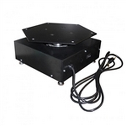 The COVER-650 Rotator is a finished, ready-to-run unit designed specifically for easy setup at a tradeshow or event. Comes standard with power cord, direction control switch, rotating power outlet, and wooden top ready for mounting your sign or display.