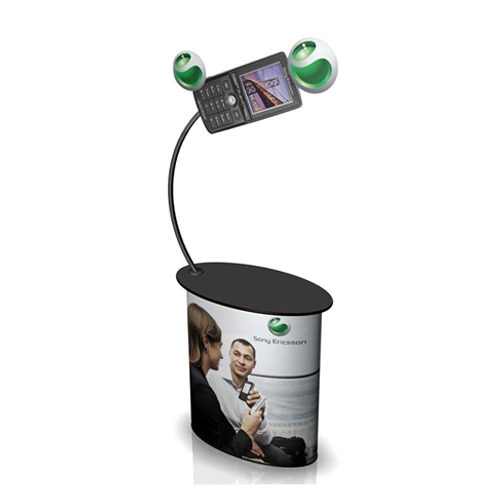 SOLO Curvo Trade Show Demo Station Counter with Full Graphic Wrap will serve perfectly as the base of your trade show or retail display. Use this SOLO Connector Curvo No Shelves Kit as a trade show display counter or desk area indoors or outdoors.