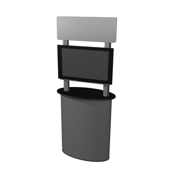 Solo Pronto Post Counter with 42in Screen Mount & Header  will serve perfectly as a workstation and mount for your monitor at your next trade show or retail display.  The header sign will serve as a great marketing tool.