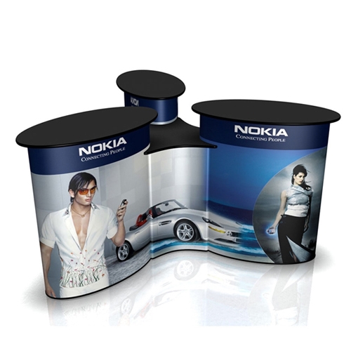 This SOLO Jaxx Connector with Full Wrap Graphic will serve perfectly as a focal gathering for your trade show or retail display. Our trade show counters are stylish and indispensable additions to any display. Great storage for your trade show booth