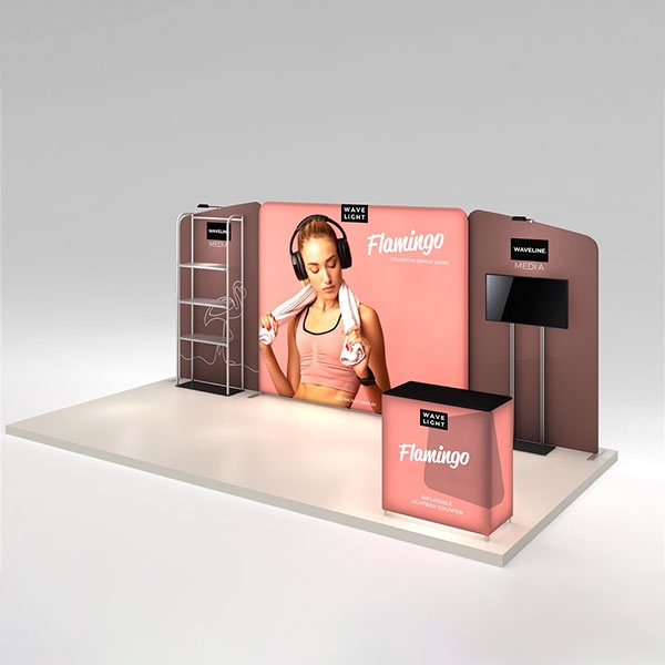 20ft x 8ft Waveline Flamingo Trade Show Booth | w/ Shelving