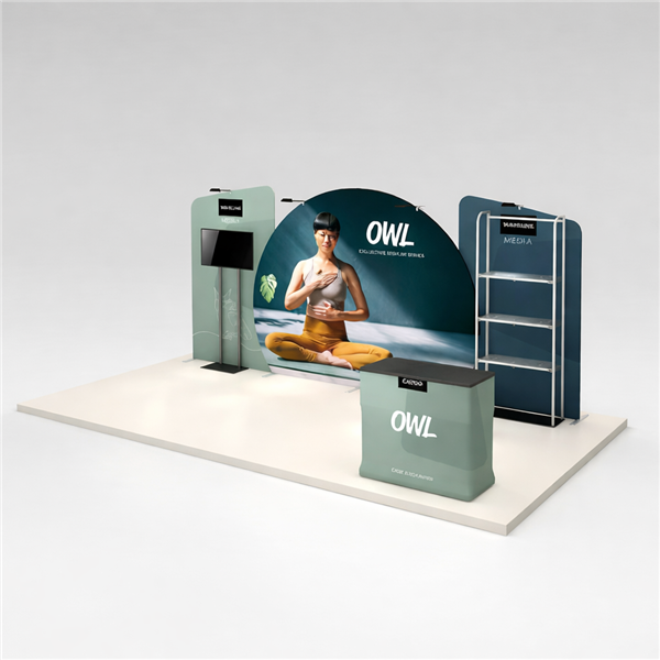 20ft x 8ft Waveline Owl Trade Show Booth | w/ Shelving