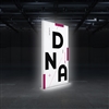 The 4.5ft wide x 8ft tall Infinity DNA Pro 1400L Lightbox Display creates for an illuminated trade show booth that projects you message on the exhibit floor. This kit features backlit hardware, single-sided custom graphics and display shipping case.