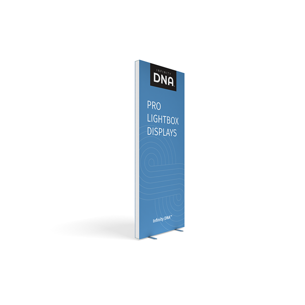 The 3ft wide x 8ft tall Infinity DNA 950L Fabric Display with patented eSEG Frame and Fabric technology to provide a superb color consistency that extends beyond the frame from edge-to-edge for a beautiful finish. This kit features Infinity DNA hardware,