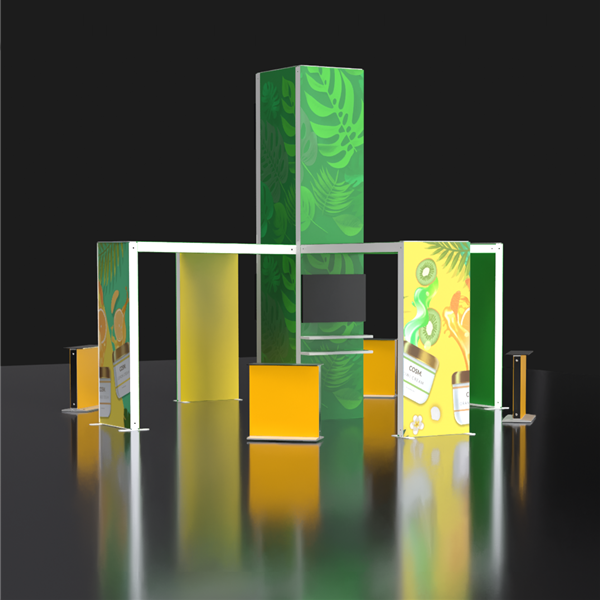 20ft x 20ft Sego8 Trade Show Booth w/ 16ft Tower and Bridge Design | Double-Sided | Lightbox