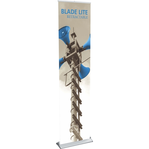 15.75in Blade Lite Retractable Banner Stand Display with Fabric Banner. The Blade Lite retractable banner stand has a graphic that is easy to change on the spot making it ideal for traveling exhibitors!