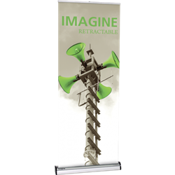 Spare Cassette with Fabric Banner for 31.5in Imagine Retractable Stand. Imagine Stand is a premium, single-sided cassette retractable banner stand display for frequent graphics changes and switch-outs, our most popular removable cassette roller system
