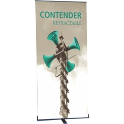 36in Contender Mega Black Retractable Banner Stand with Vinyl Banner is best selling made in the USA banner stand trade show display. The Contender Retractable Banner has become a market leader, proving its dependability show after show.