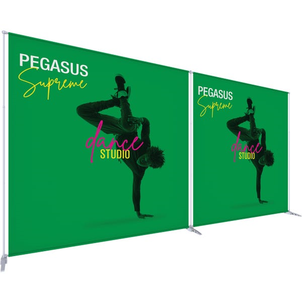 Extension kit to link two Pegasus Supreme units at the top & bottom. The super affordable 8ft x 8ft Pegasus Supreme Telescopic Stand with Vinyl Banner are one of the most universal promotional displays used throughout trade show or events.