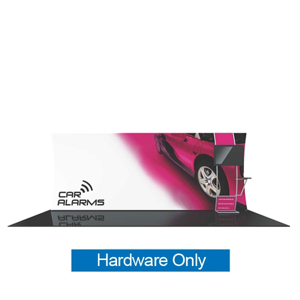 Formulate 20 WV3 20ft Vertically Curved Backwall Display with Stand-off Monitor Mount and Side Table (L or R) Hardware offers a large format graphic area to get you noticed at your events! New dimension to your trade show exhibit with fabric backwall