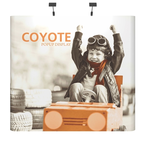 Deluxe Coyote Straight Full Graphic Muralc Pop Up Trade Show 10ft (4x3) Floor Booth combines strength and reliability with style and ease of use. Named popup because of its small to large pop-up action, this type of display system