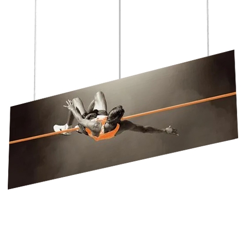 30ft x 7ft Formulate Single-Sided Flat Panel Banner Display Kit offer a unique looking ceiling banner that when combined with graphics will turn heads in any type of setting!  These panel hanging sig
