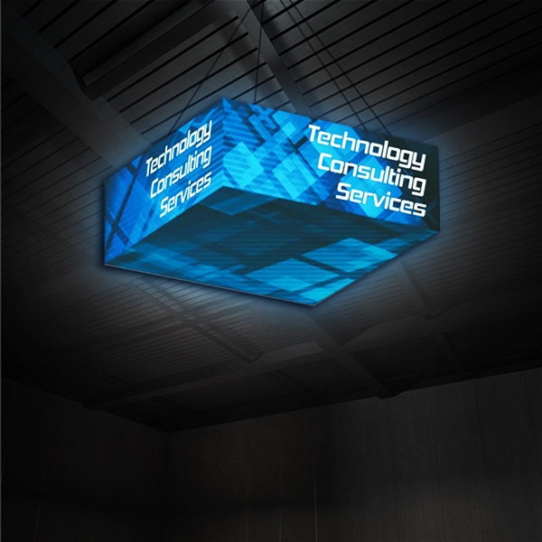 8ft x 6ft x 3ft (h) Backlit Formulate Square Hanging Banner Display offers a simple, 4 sided structure for your graphics and messaging from anywhere on the trade show or event floor.